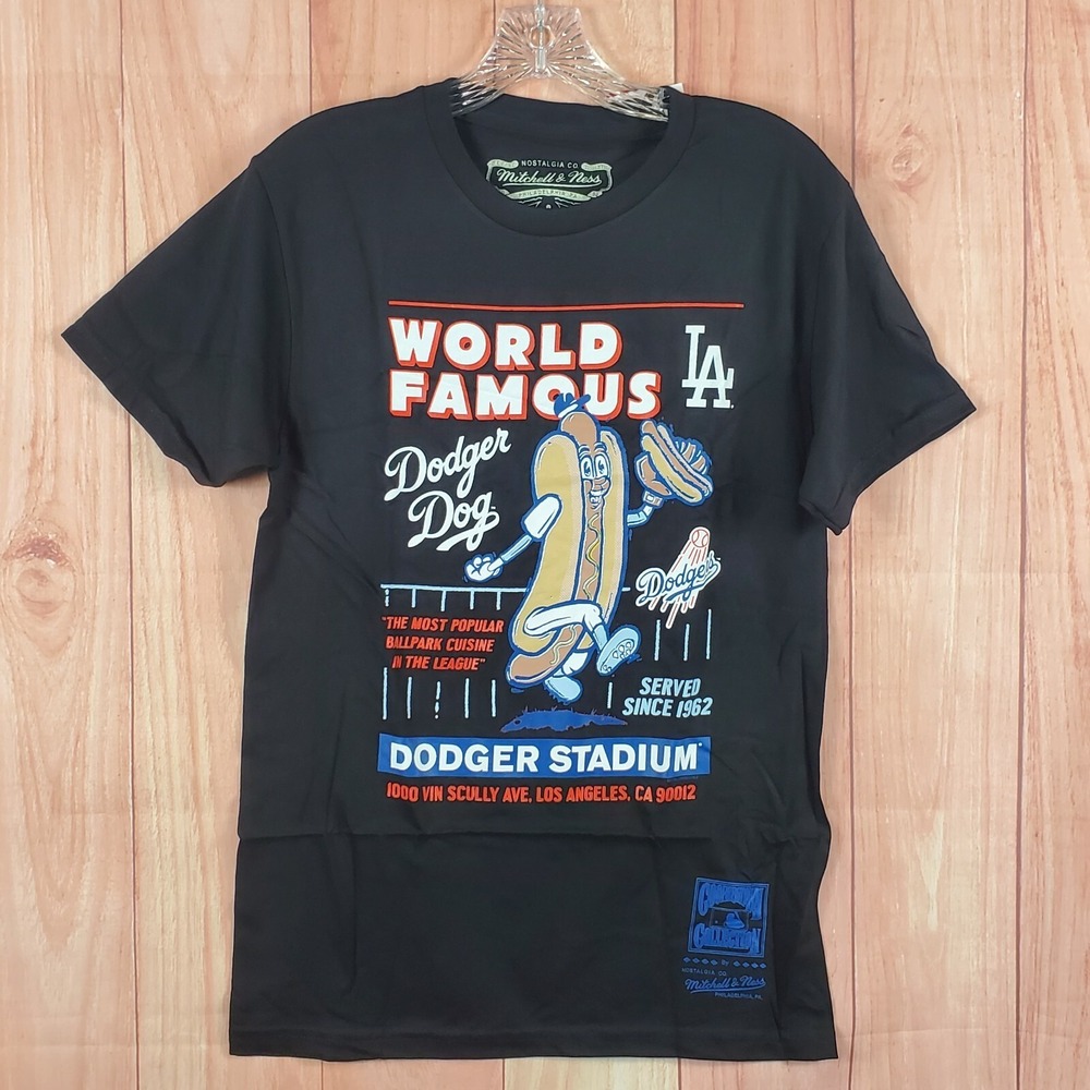 Mitchell & Ness Dodger Dog Mens T-Shirt Small Black Cotton Los Angeles Dodgers